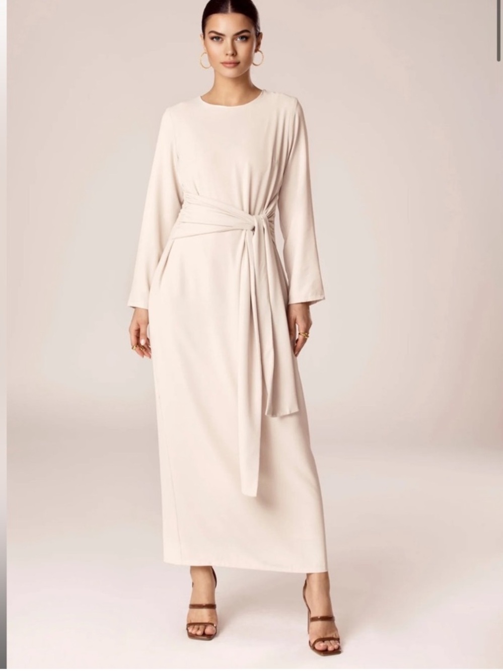 Veiled Collection Isabella Dress in Cream Tie-Waist Maxi Dress